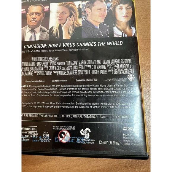 Contagion (DVD) PG 13 • Warner Bros • Ultraviolet Digital Copy Included - Picture 5 of 6